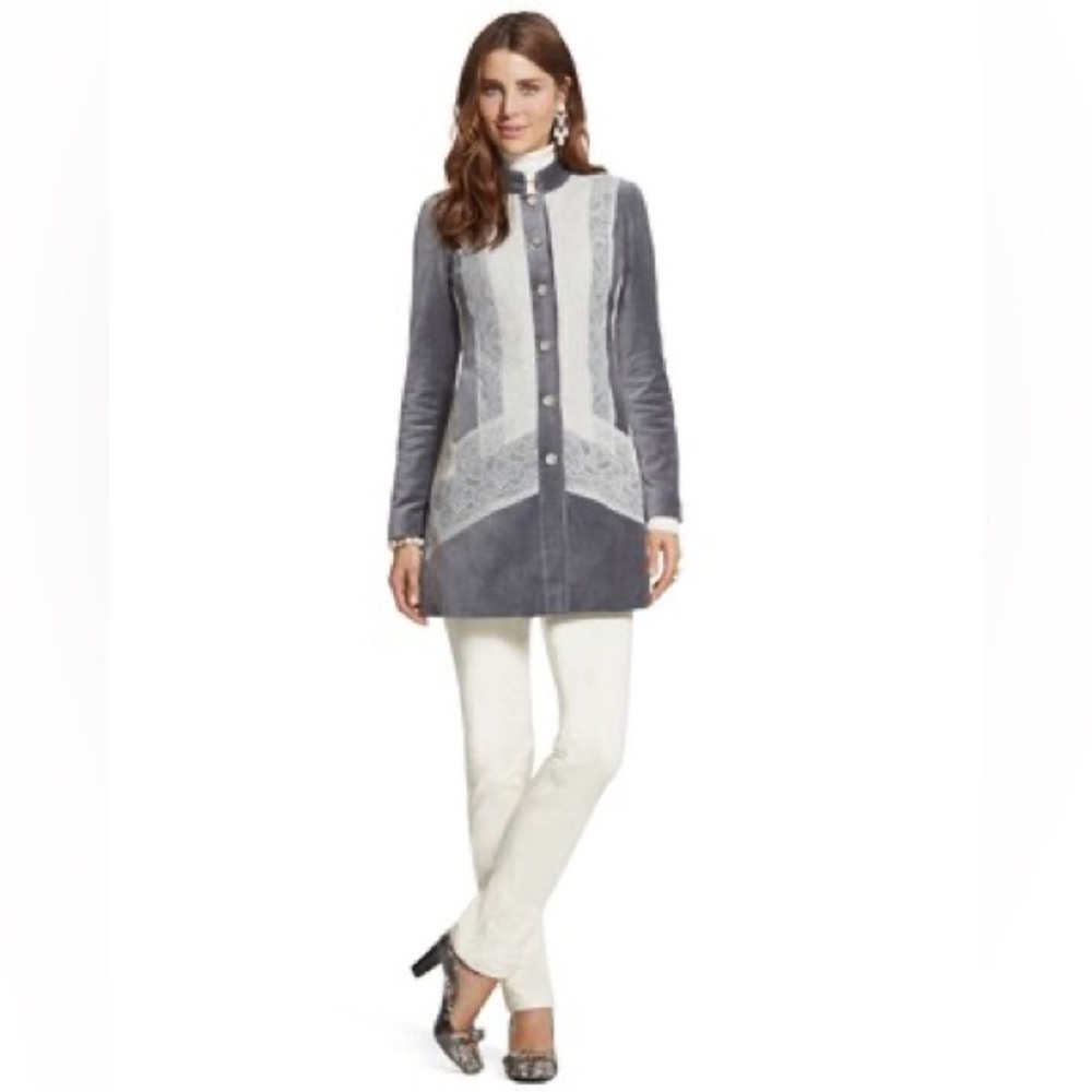 Chico's Gray and White Suede Button-Front Coat
